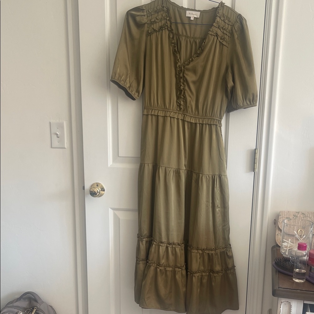 Bohme Olive Midi Dress with Ruffle Details